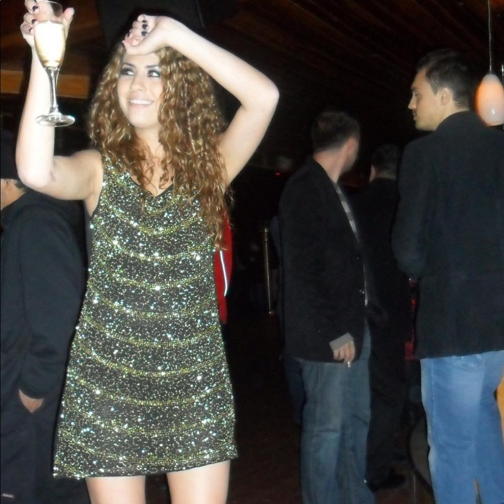 Fun Holiday eBlack & Gold Sequin Cocktail Dress